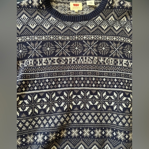 Levi’s Classic Fair Isle Holiday Sweater Navy Blue White Gray Size M - Picture 8 of 11